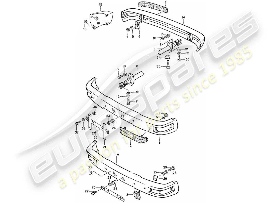 porsche 1984 (944) stossfänger - mit: - puffer ersatzteildiagramm