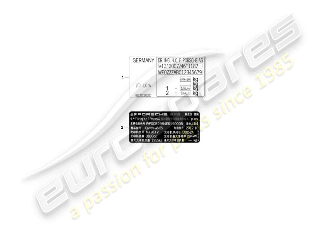 porsche 2007 (987 cayman) schilder/hinweise teilediagramm