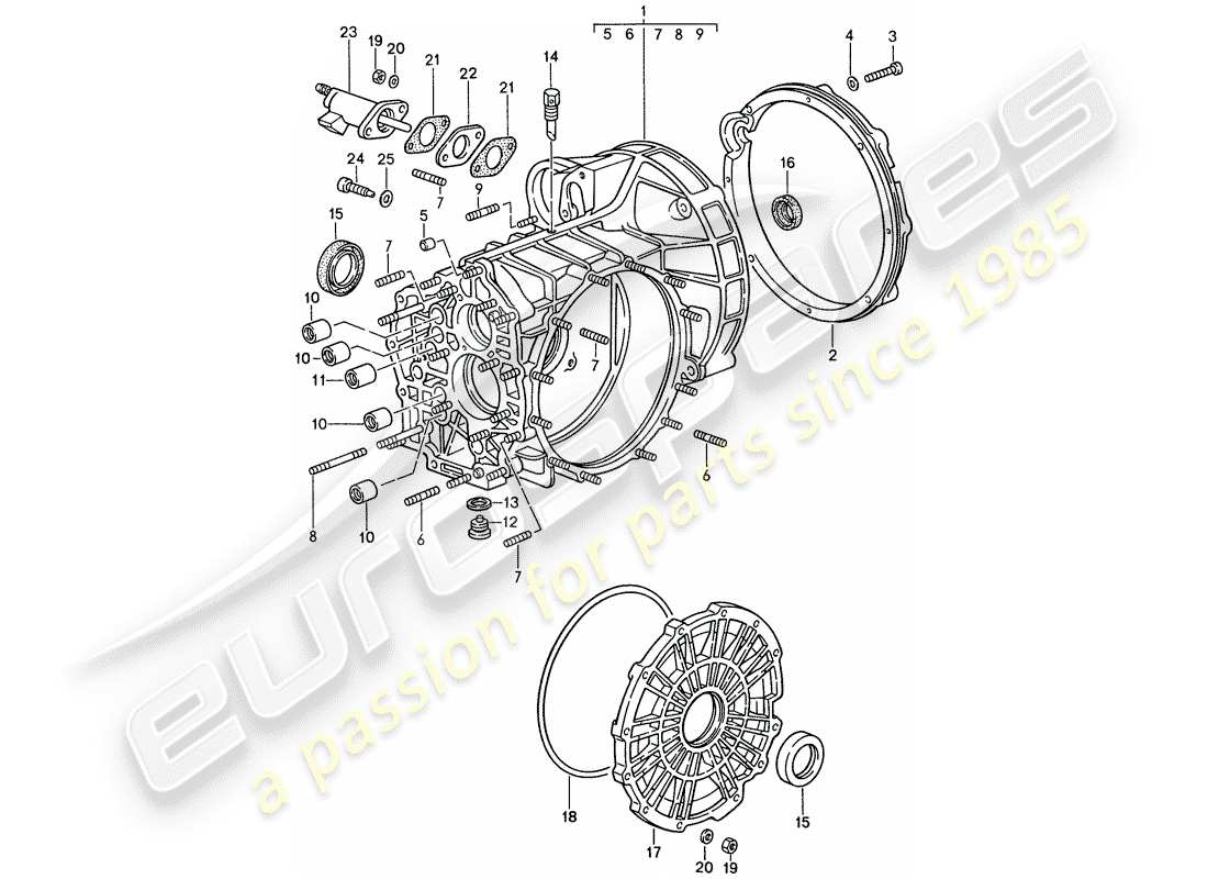 porsche 1987 (959) ersatzgetriebe - getriebegehäuse teilediagramm