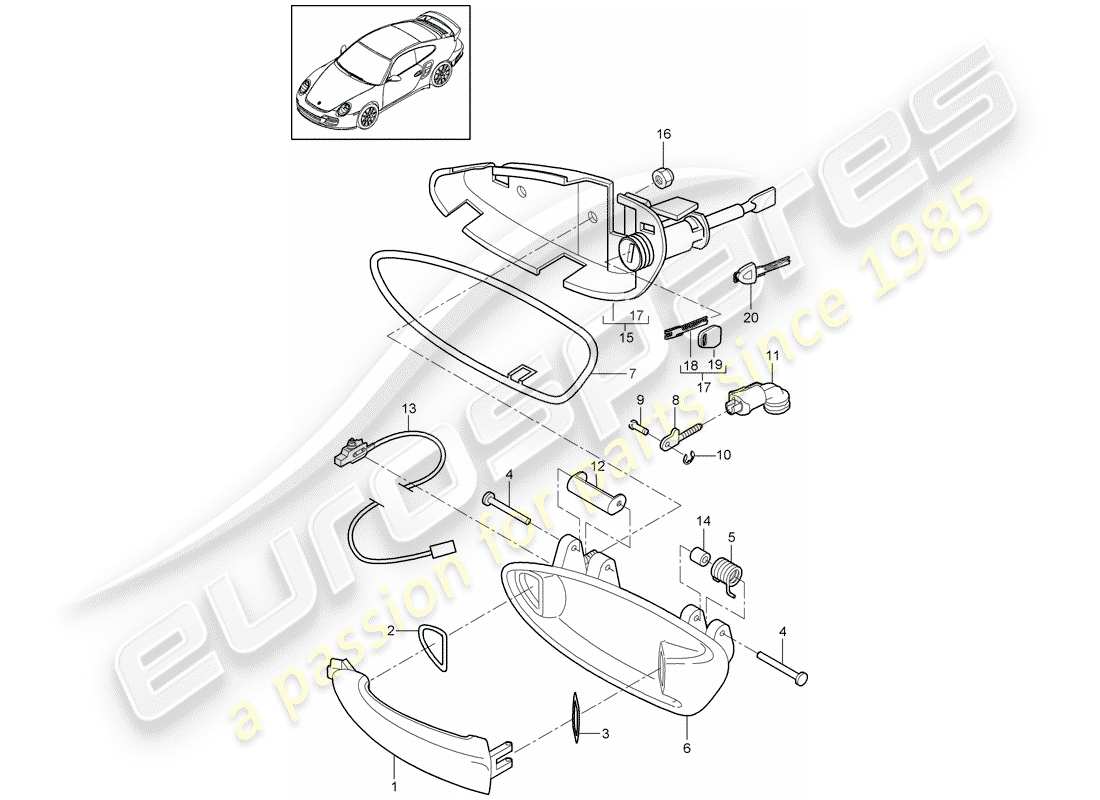porsche 2013 (997-2 turbo / gt2 rs) türgriff ersatzteildiagramm