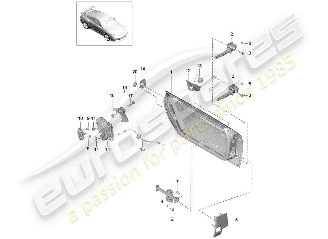 porsche 2016 (991-1 r/gt3/rs) türschale teilediagramm