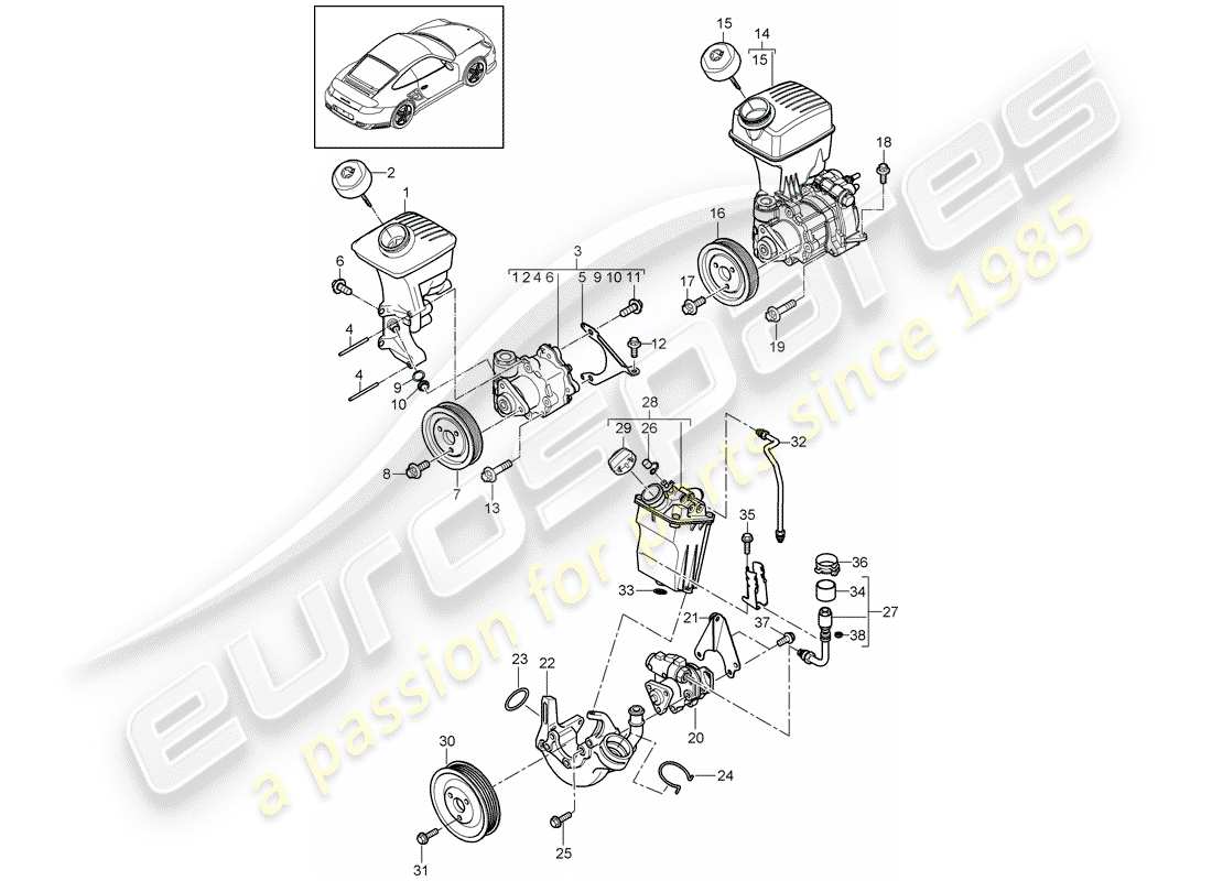 porsche 2012 (997-2 turbo / gt2 rs) servolenkung - teilediagramm