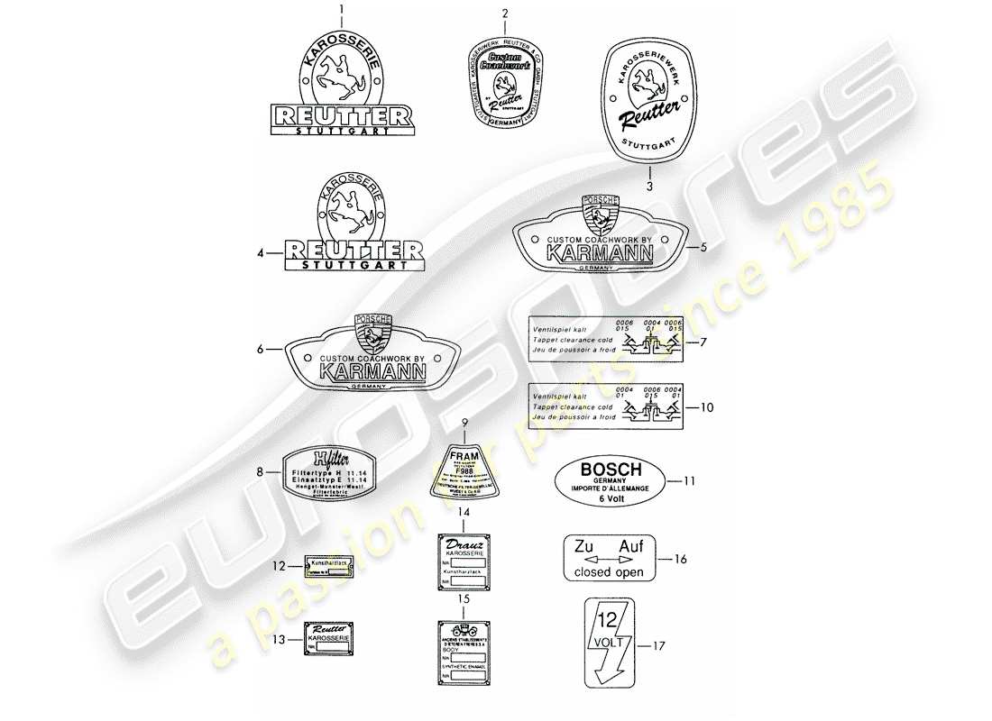 porsche 1964 (356b/356c) emblem - aufkleber ersatzteildiagramm