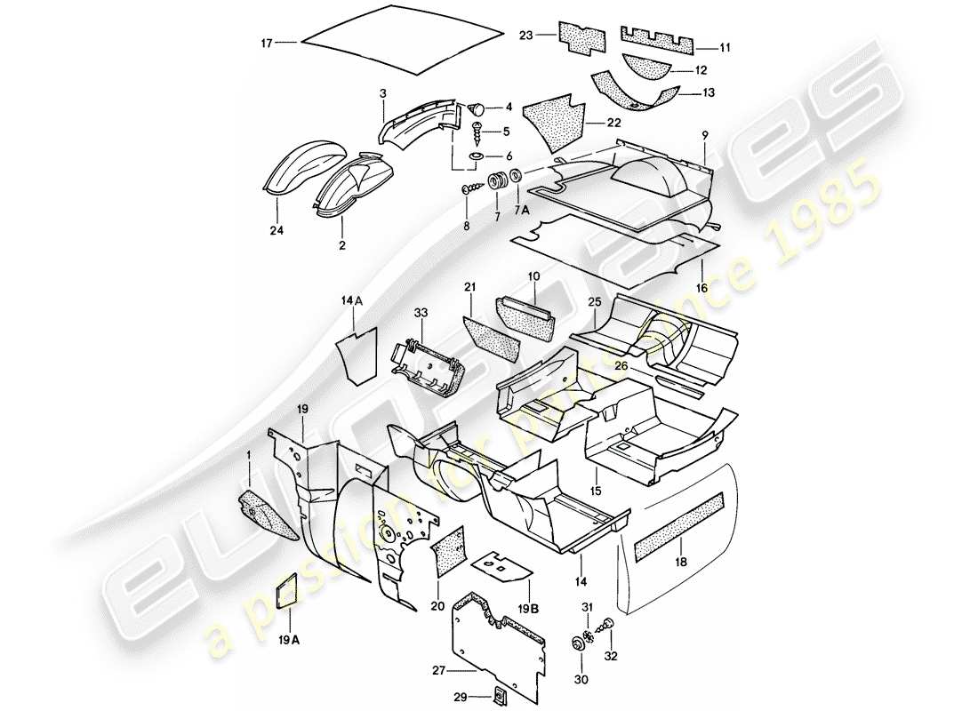 porsche 1978 (924) verkleidungen - bodenabdeckung ersatzteildiagramm