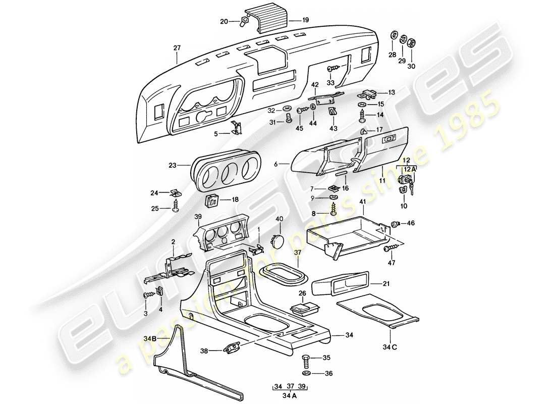 porsche 1976 (924) dashboard-ersatzteildiagramm