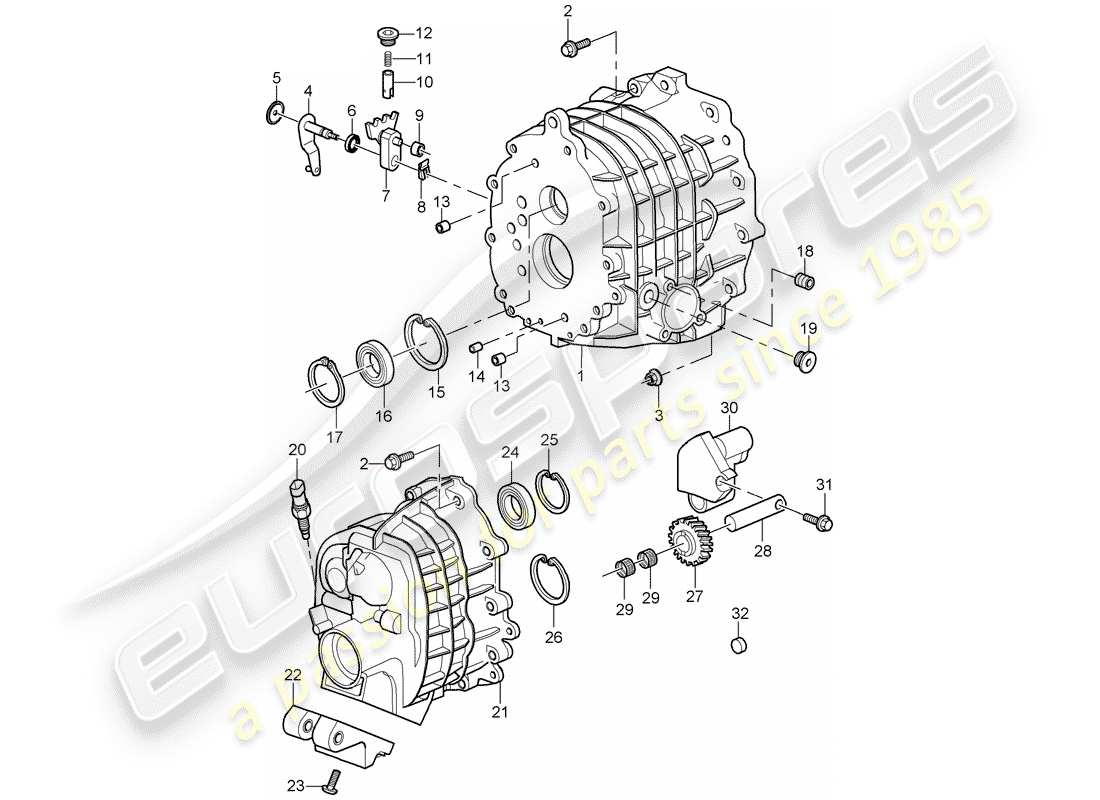 porsche 2008 (997-1 turbo / gt2) getriebegehäuse ersatzteildiagramm