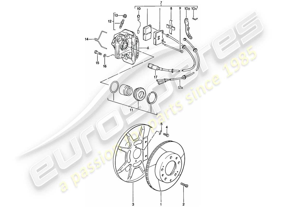 porsche 1981 (928) scheibenbremsen - vorderachse - schwimmende bremssattel - f >> 92-a0800 749 ersatzteildiagramm