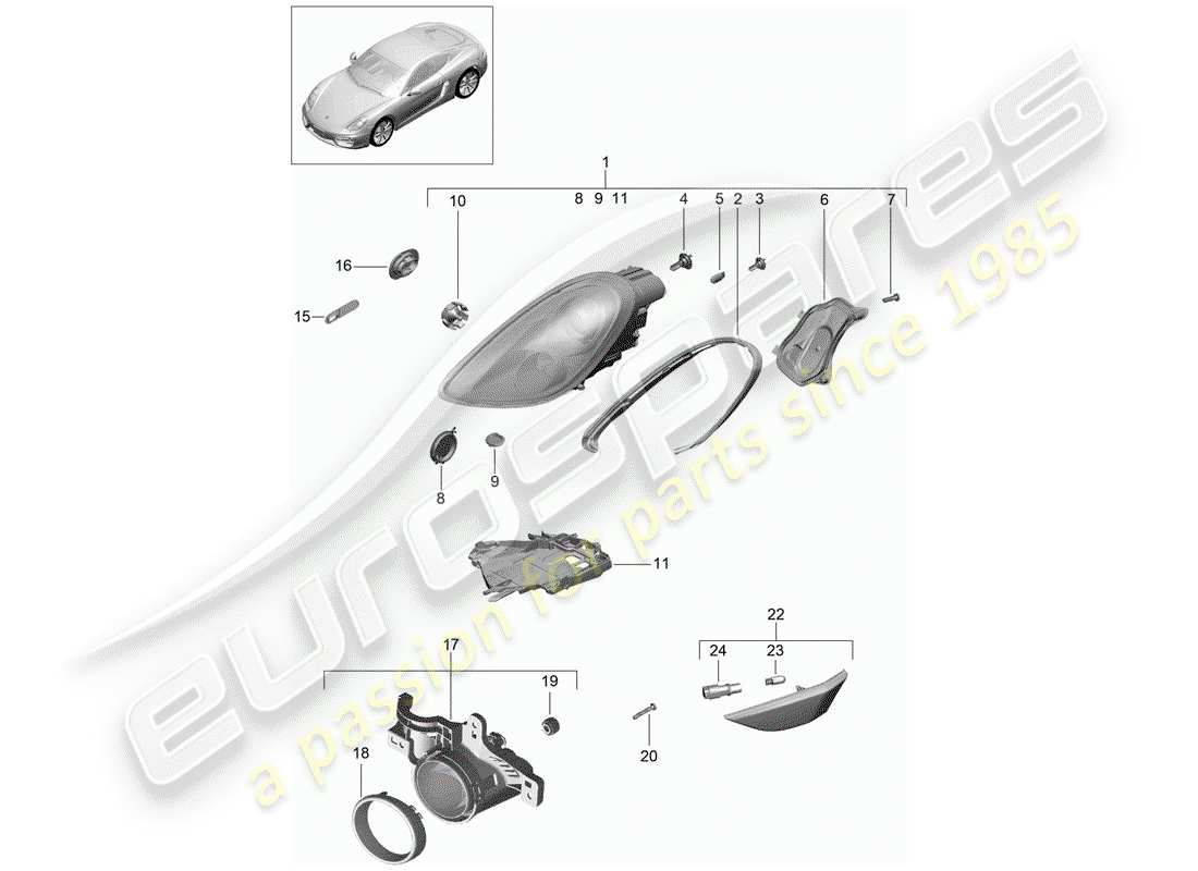 porsche 2015 (981 cayman) scheinwerfer-teilediagramm