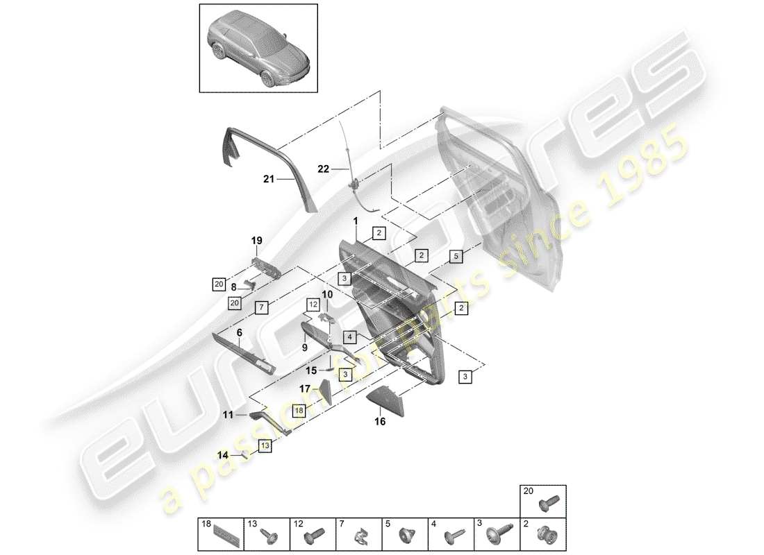 porsche 2020 (cayenne e3 9ya/9yb) türplatte teilediagramm