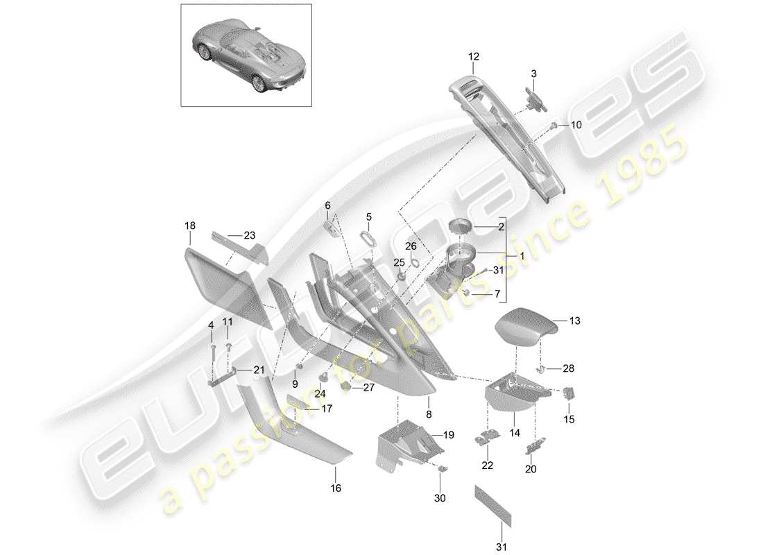 porsche 918 spyder (2015) center console ersatzteildiagramm