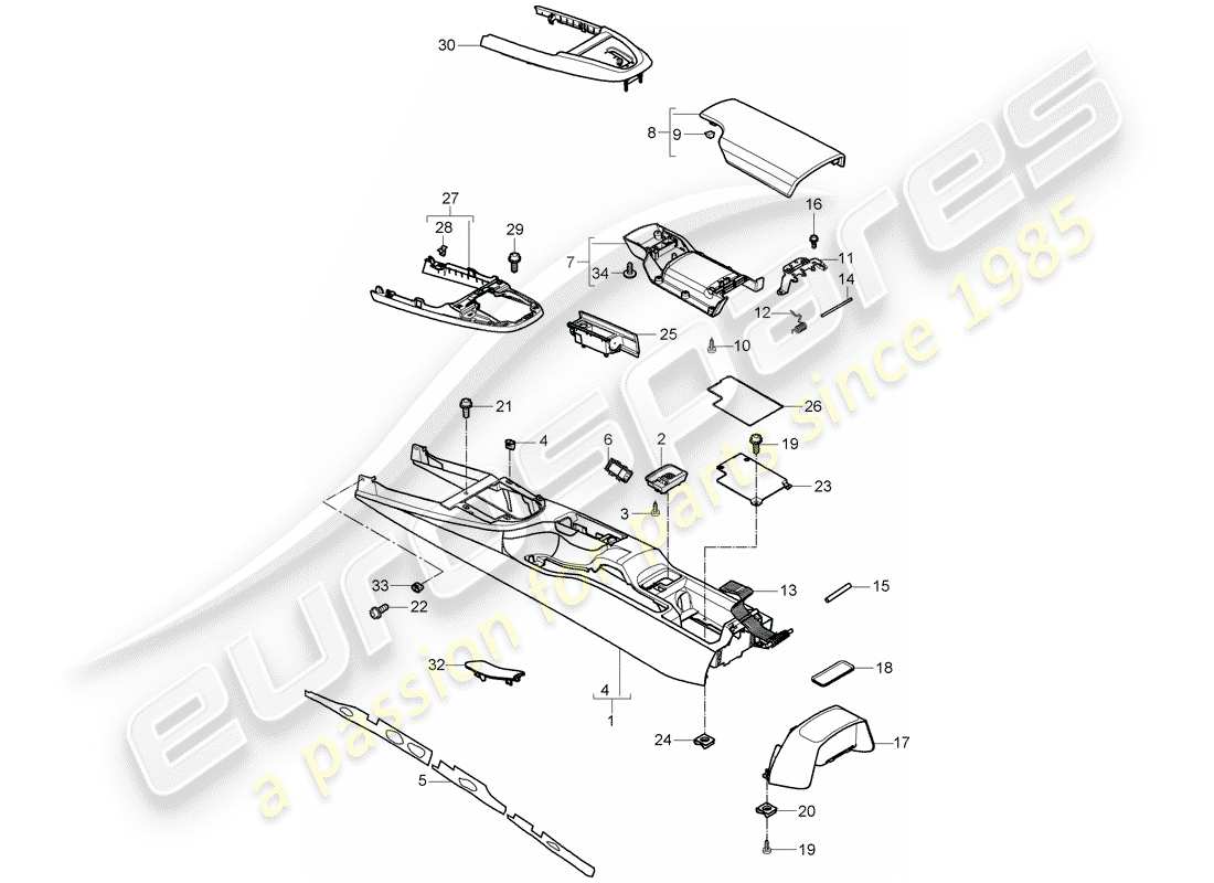 porsche 2009 (997-2 gt3) center console ersatzteildiagramm