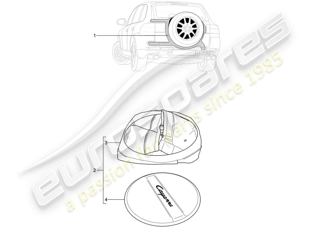 porsche 2012 (tequipment cayenne) halterung für ersatzrad ersatzteildiagramm