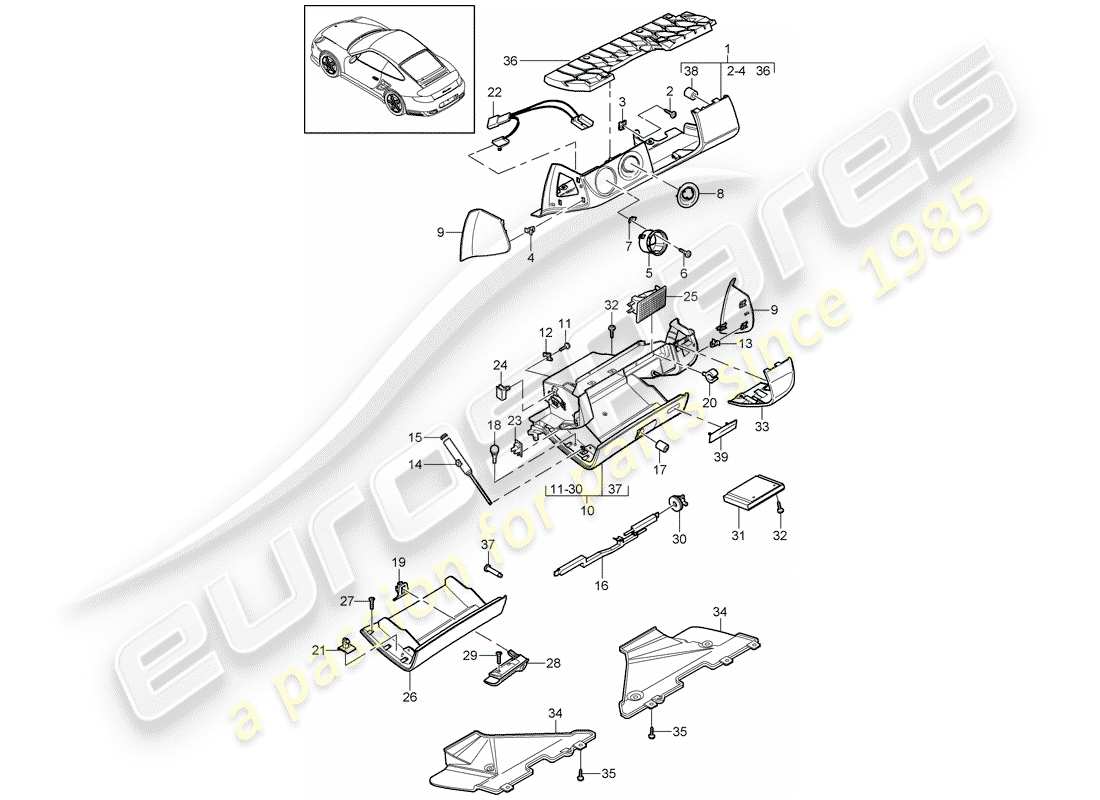 porsche 2012 (997-2 turbo / gt2 rs) handschuhfach-ersatzteildiagramm