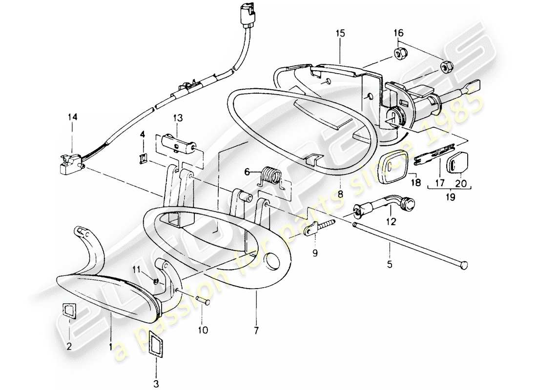 porsche 2001 (986 boxster) türgriff, aussen teilediagramm