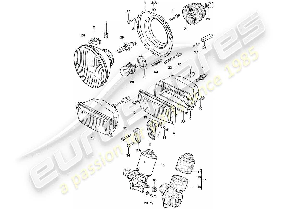 porsche 1977 (924) scheinwerfer - elektromotor - aufklappbarer scheinwerfer ersatzteildiagramm