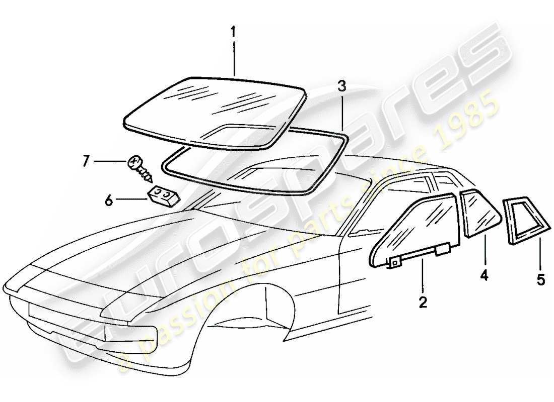 porsche 1978 (924) fensterverglasung ersatzteildiagramm