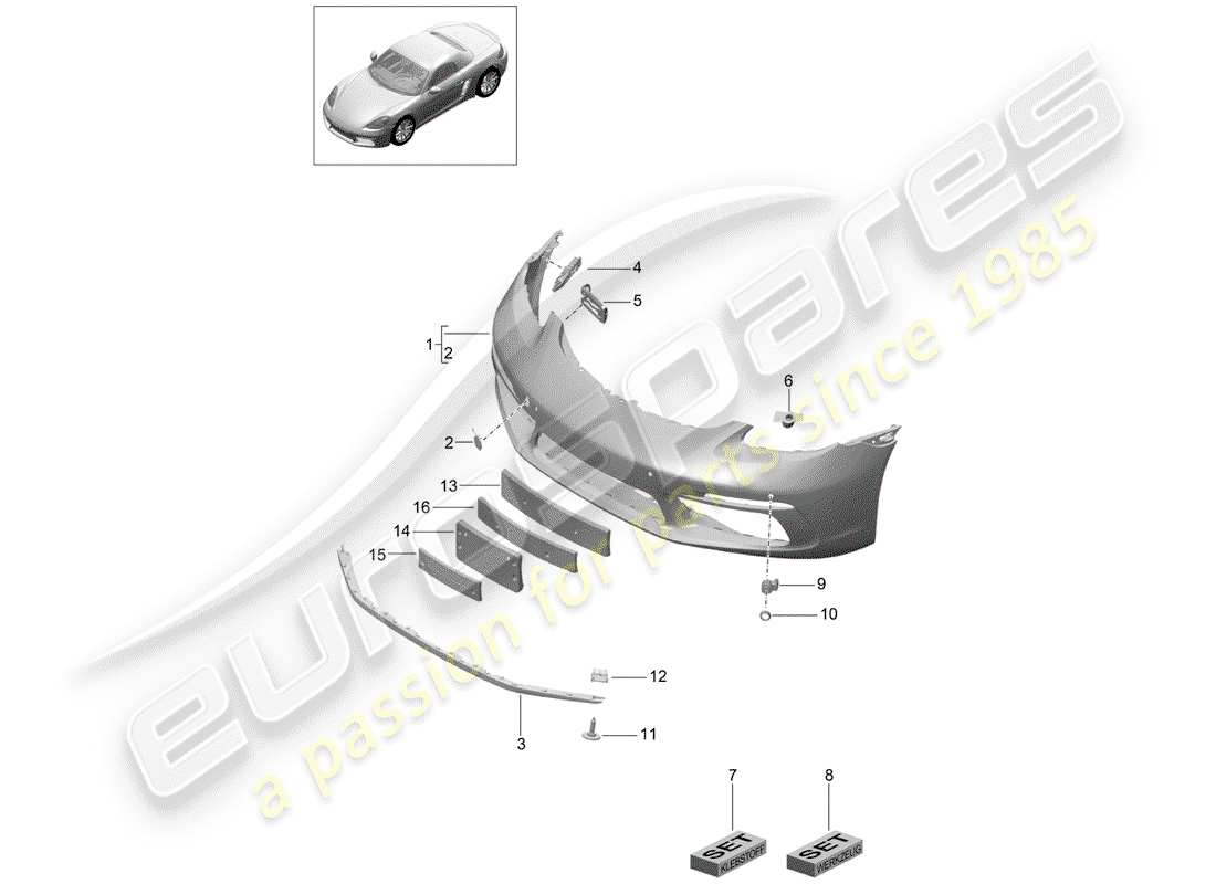 porsche 2018 (718 boxster) stoßstange ersatzteildiagramm