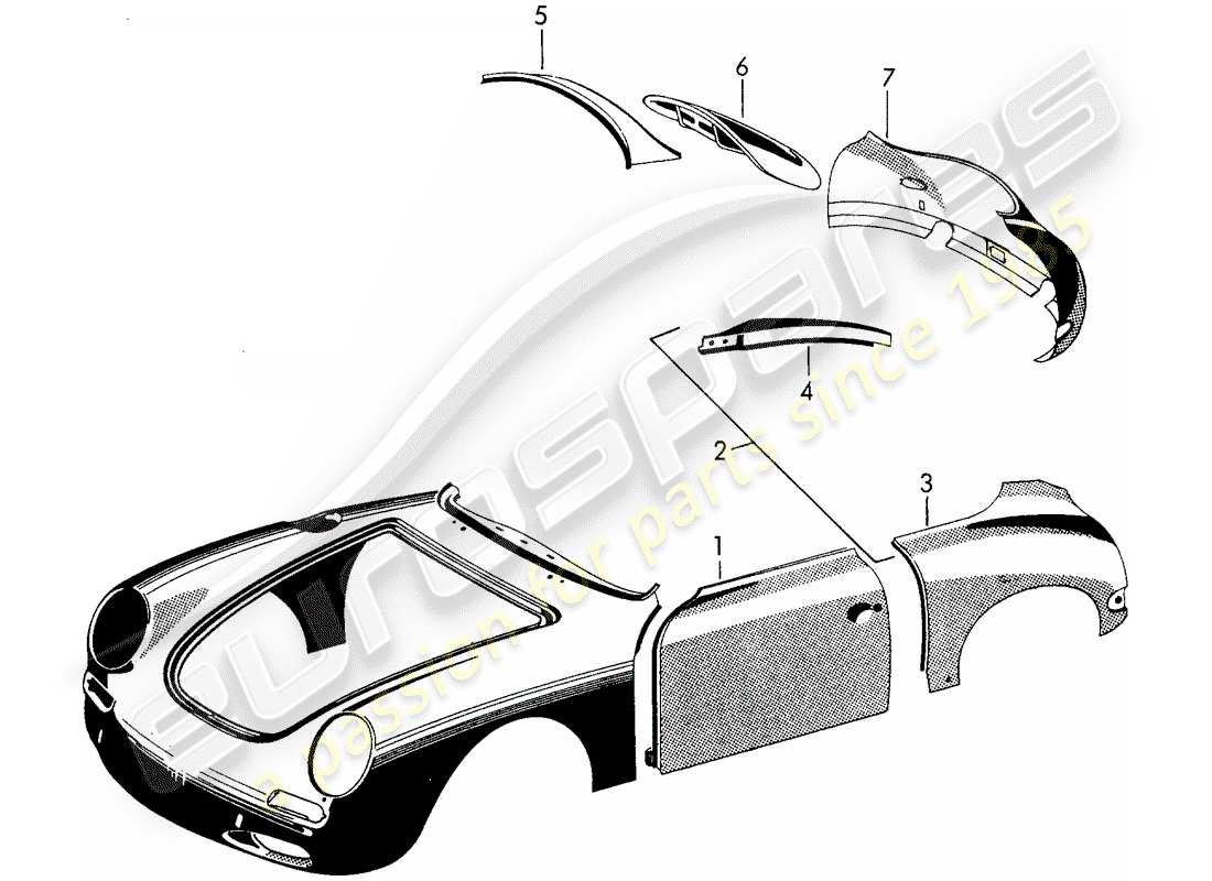 porsche 356b/356c (1962) aussenverkleidung - kotflügel ersatzteildiagramm