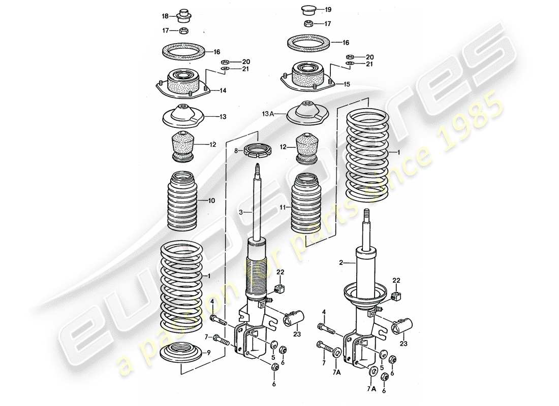 porsche 1991 (944) aufhängung - stossdämpfer ersatzteildiagramm