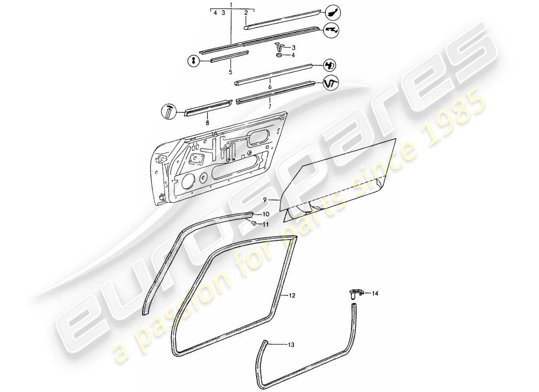 porsche 1989 (964) dichtungsstreifen - türen ersatzteildiagramm