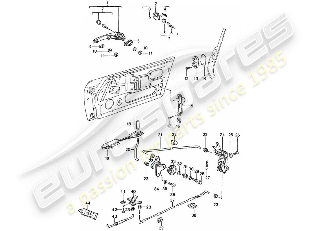 porsche 1991 (964) türverriegelung teilediagramm