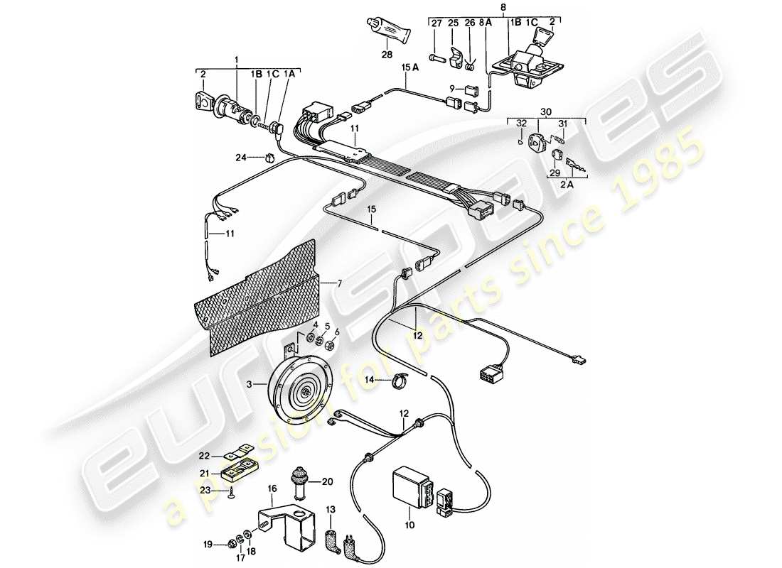 porsche 1985 (928) alarmsystem teilediagramm