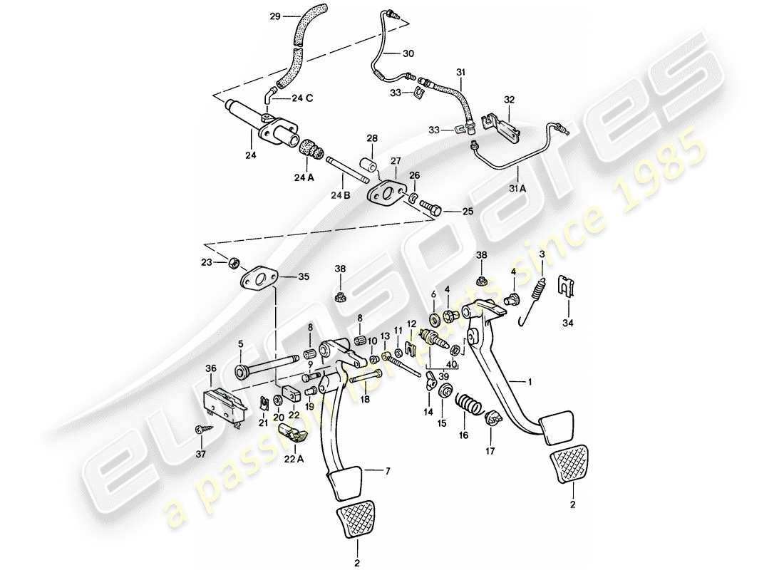 porsche 1986 (928) pedale teilediagramm
