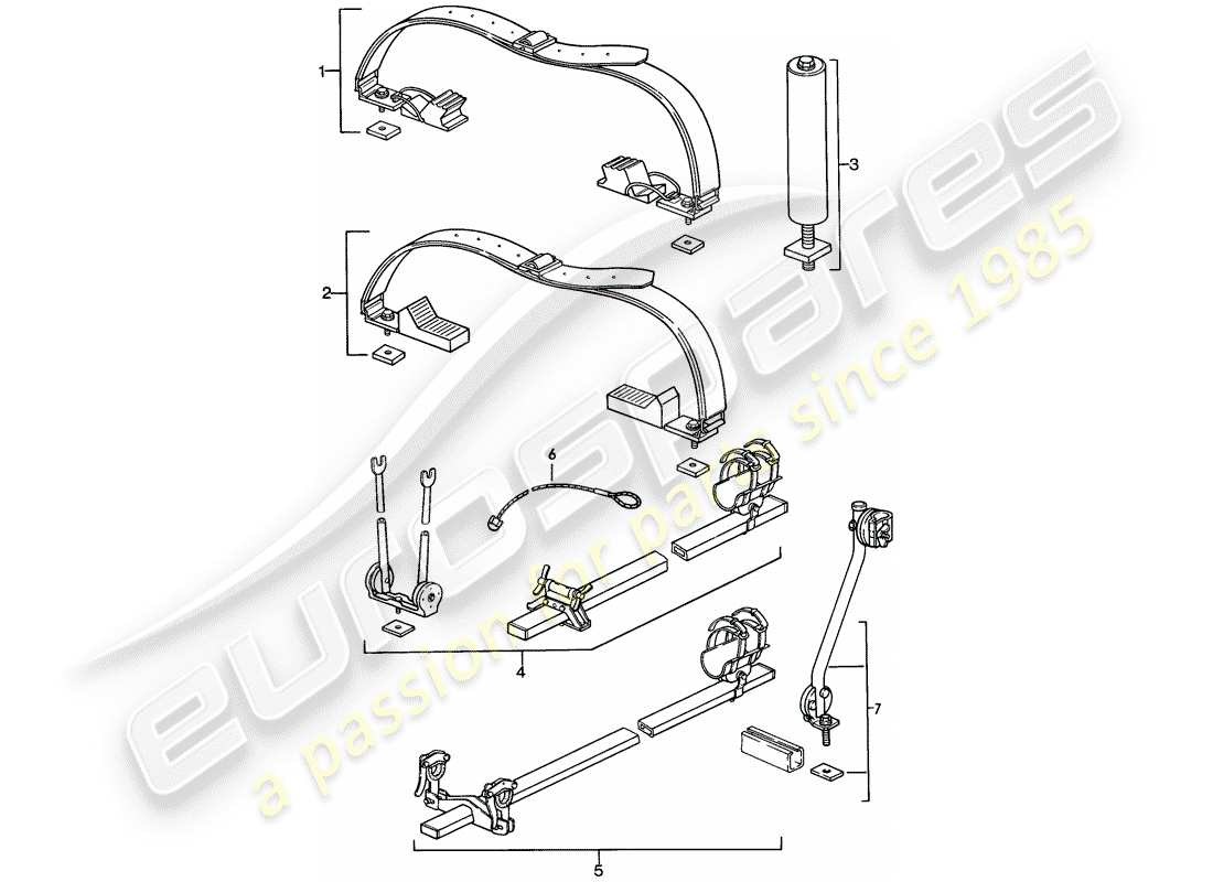 porsche 1986 (928) dachtransportsystem ersatzteildiagramm