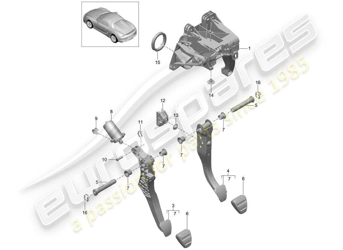 porsche 2016 (981 boxster spyder) pedale teilediagramm