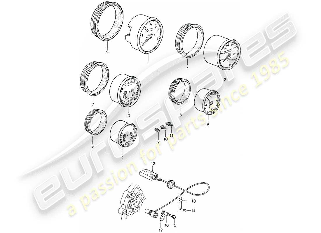 porsche 1991 (964) instrumente teilediagramm