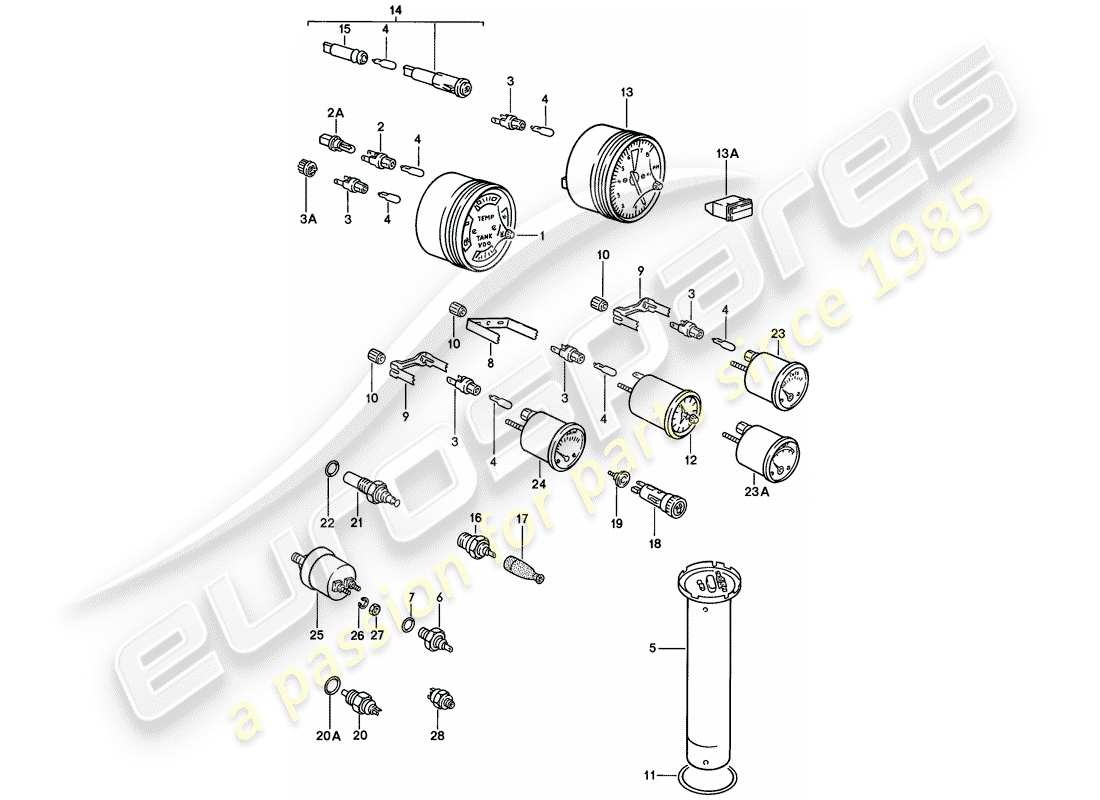 porsche 1976 (924) instrumente teilediagramm