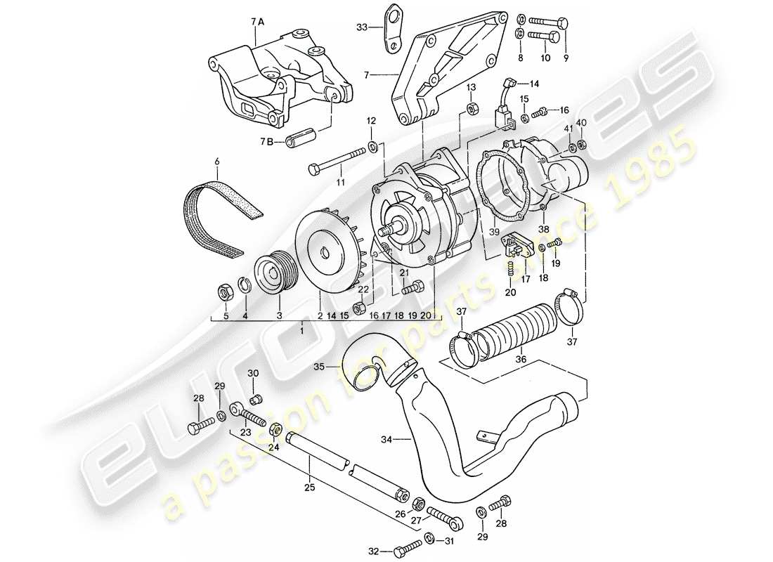 porsche 1991 (944) lichtmaschine - mit: - befestigungselementen ersatzteildiagramm