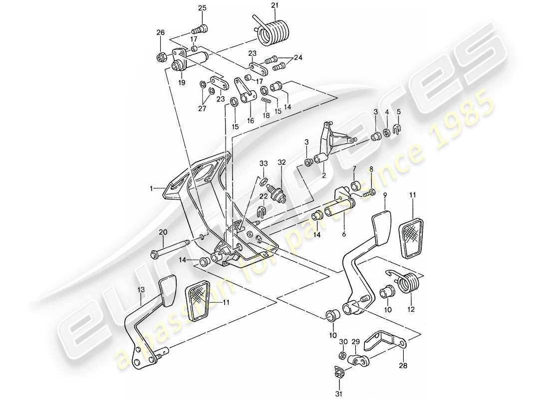 porsche 1988 (959) pedale - kupplung - bremse ersatzteildiagramm