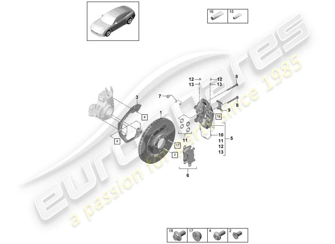 porsche 2020 (panamera 971-1) scheibenbremsen ersatzteildiagramm
