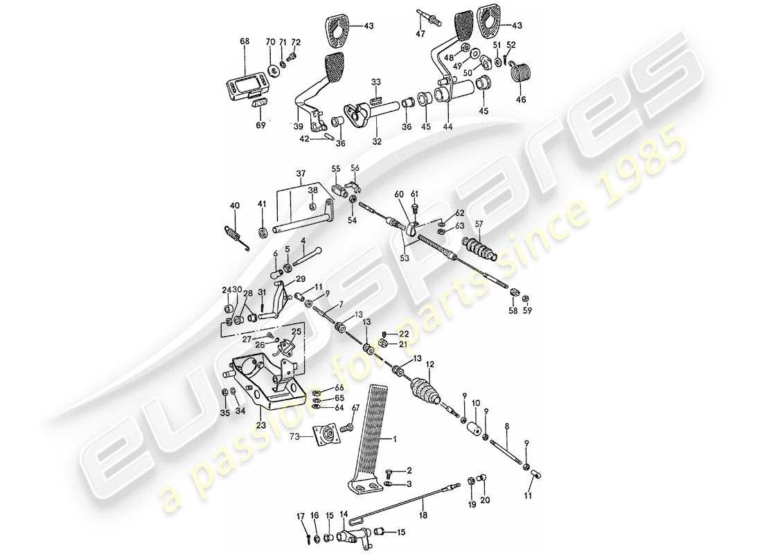 porsche 1974 (911) pedale teilediagramm