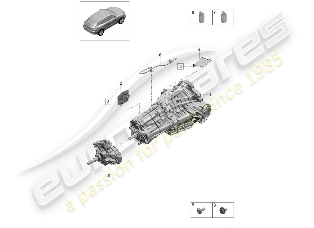 porsche 2019 (macan) 7-speed doppelkupplungsgetriebe teilediagramm