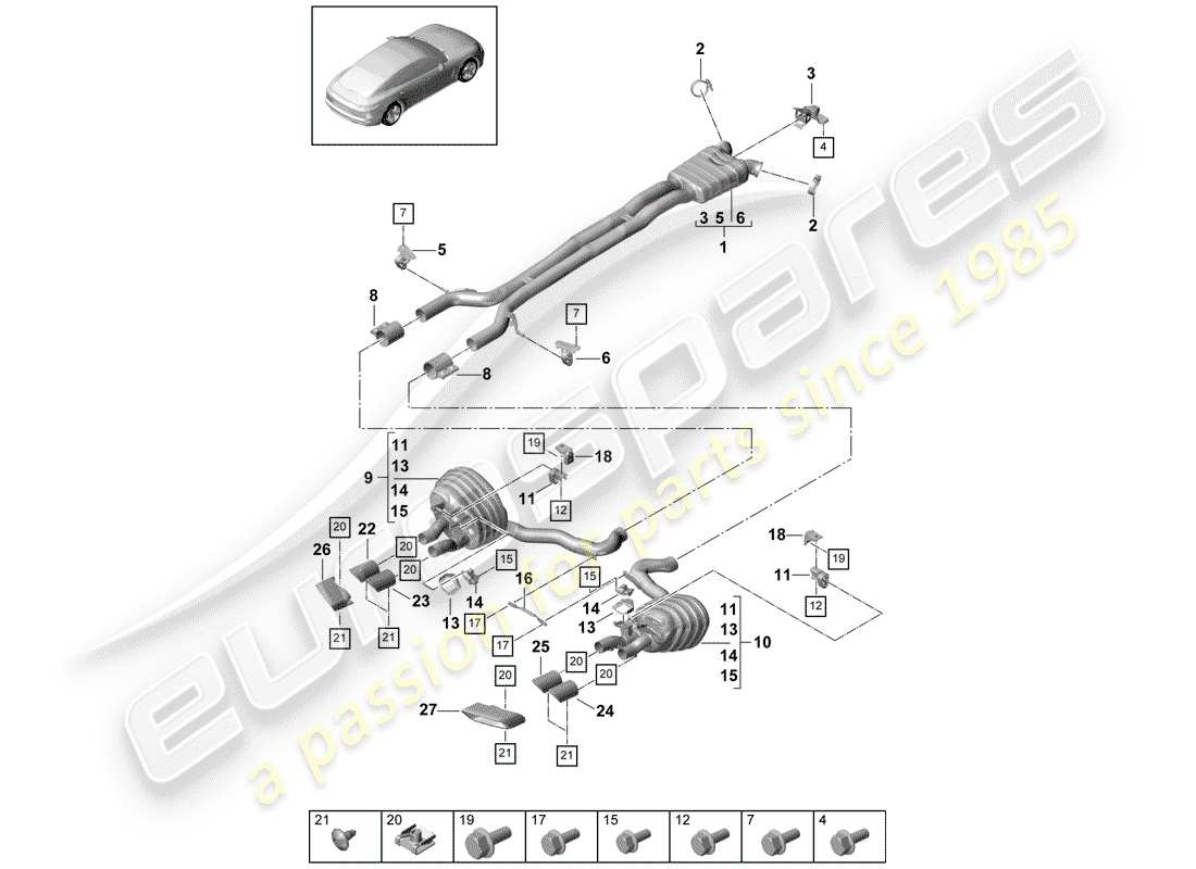 porsche 2020 (panamera 971-1) auspuffanlage teilediagramm