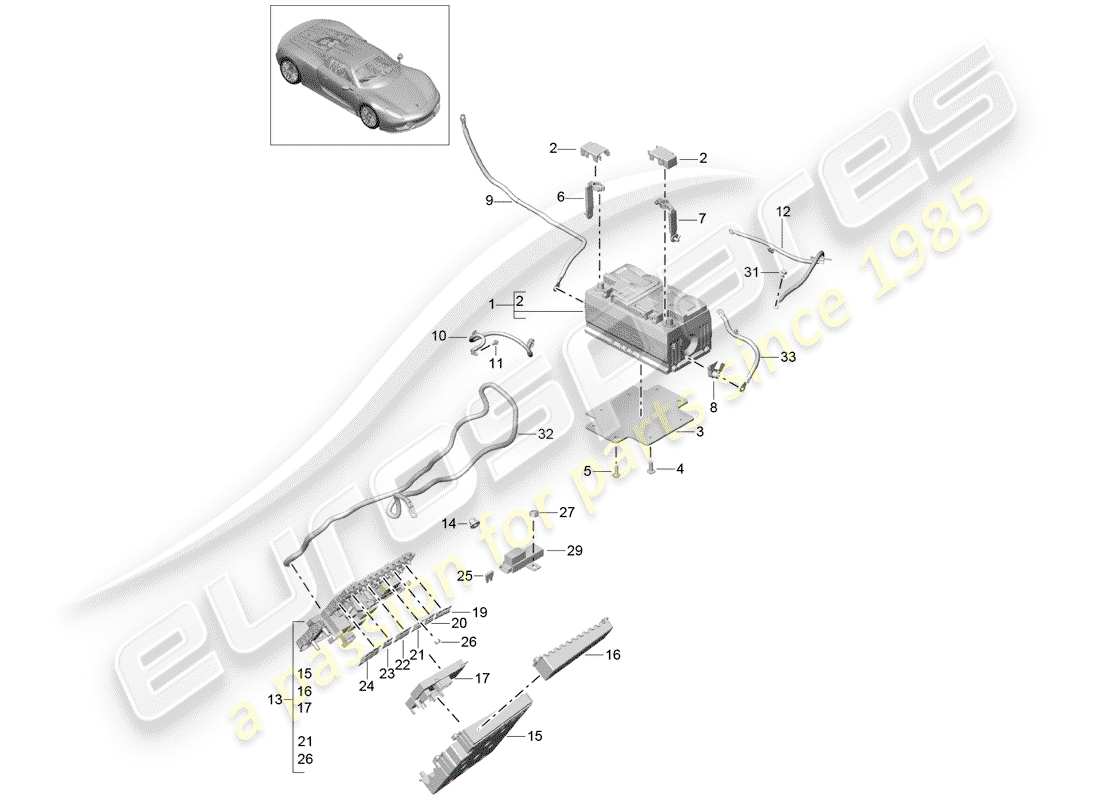 porsche 918 spyder (2015) batterie teilediagramm