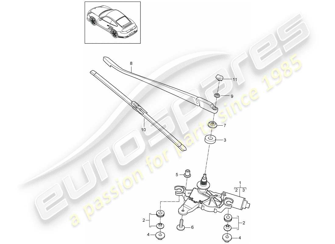 porsche 2012 (997-2 turbo / gt2 rs) heckscheibenwischer teilediagramm