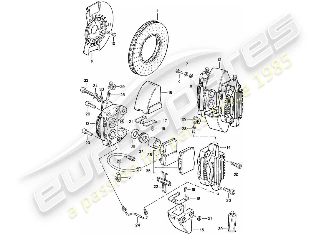 porsche 1987 (911) bremse - vorderachse ersatzteildiagramm