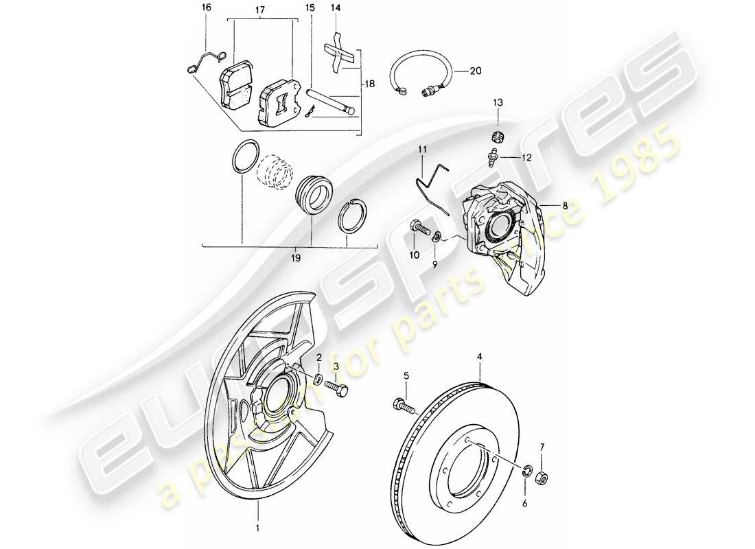 porsche 1983 (944) scheibenbremsen - vorderachse ersatzteildiagramm