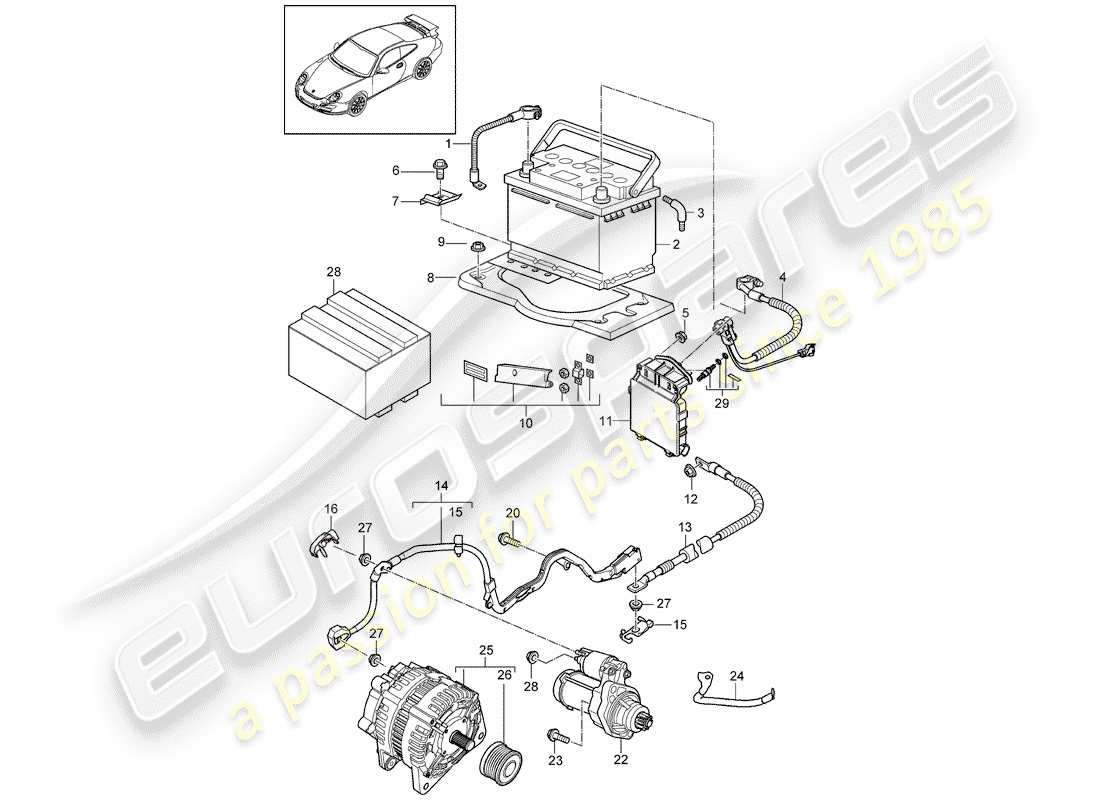 porsche 2013 (997-2 turbo / gt2 rs) batterie teilediagramm