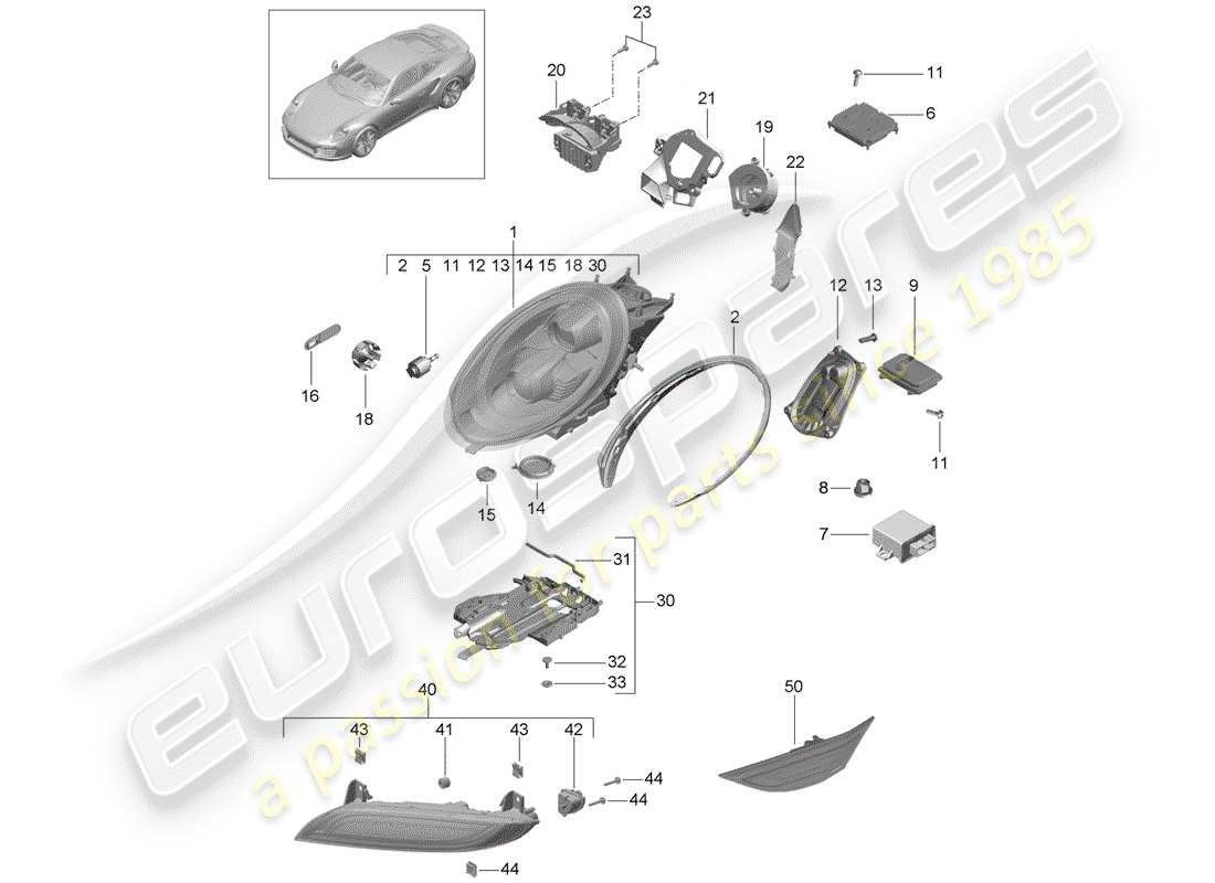 porsche 2020 (991-2 turbo) led-scheinwerfer-ersatzteildiagramm