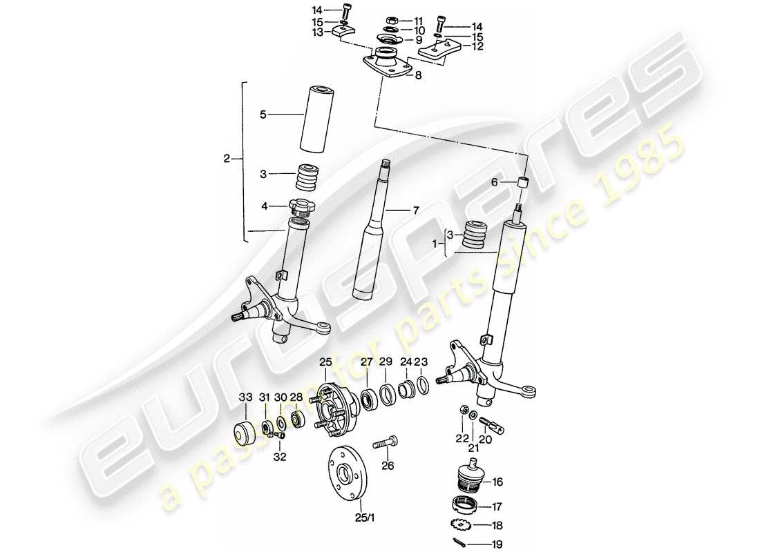 porsche 1974 (911) stoßdämpferstrebe - schmierstoffe ersatzteildiagramm