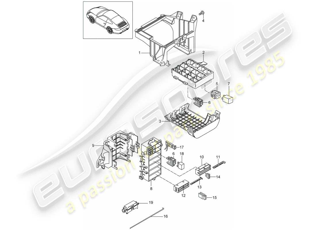 porsche 2009 (997-2) sicherungskasten/relaisplatte ersatzteildiagramm