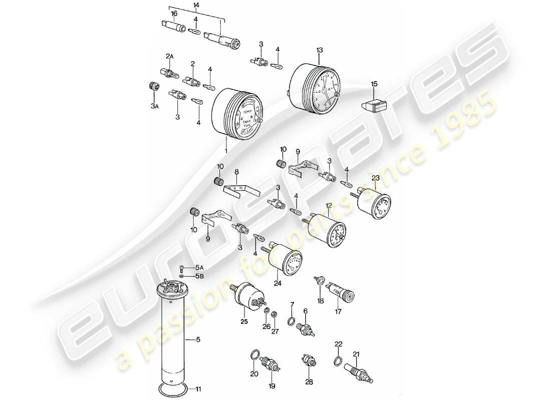 porsche 1981 (924) instrumente teilediagramm
