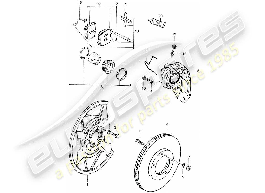 porsche 1988 (924s) scheibenbremsen - vorderachse ersatzteildiagramm