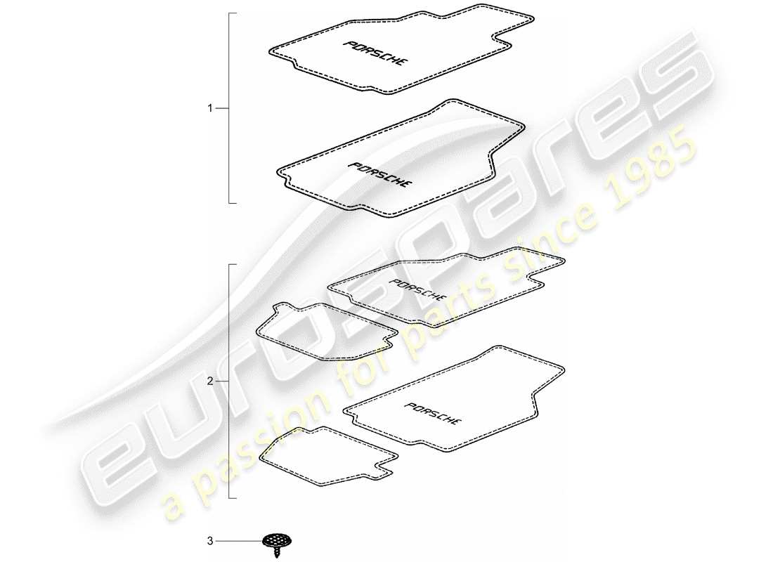 porsche 1991 (tequipment) bodenmatten ersatzteildiagramm