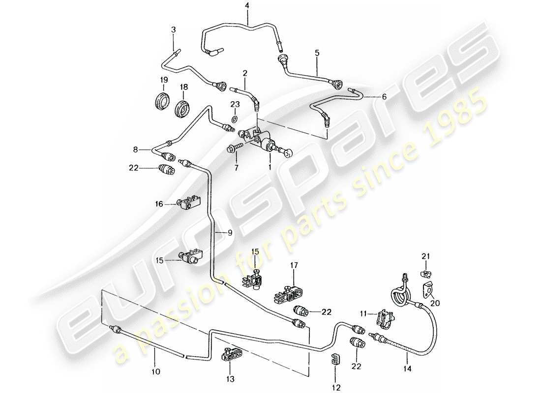 porsche 1999 (986 boxster) hydraulische kupplung - bedienung - kupplungsgeberzylinder - rohr-/schlauchleitung ersatzteildiagramm
