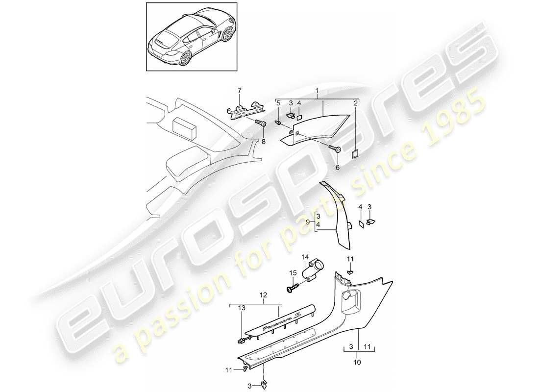 porsche 2016 (panamera 970) a-säule teilediagramm